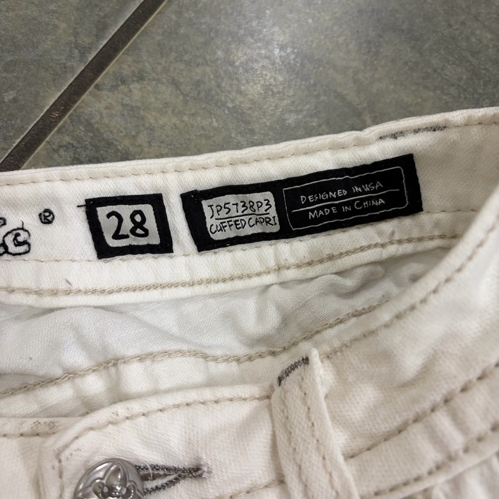 Y2K MISS ME Women's Cuffed Capri White Embellised Embroidered Jeans Sz 28 Grunge - Picture 9 of 14